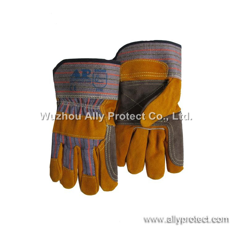 AP-1524 Golden & Charcoal-brown Patched Palm Working Gloves